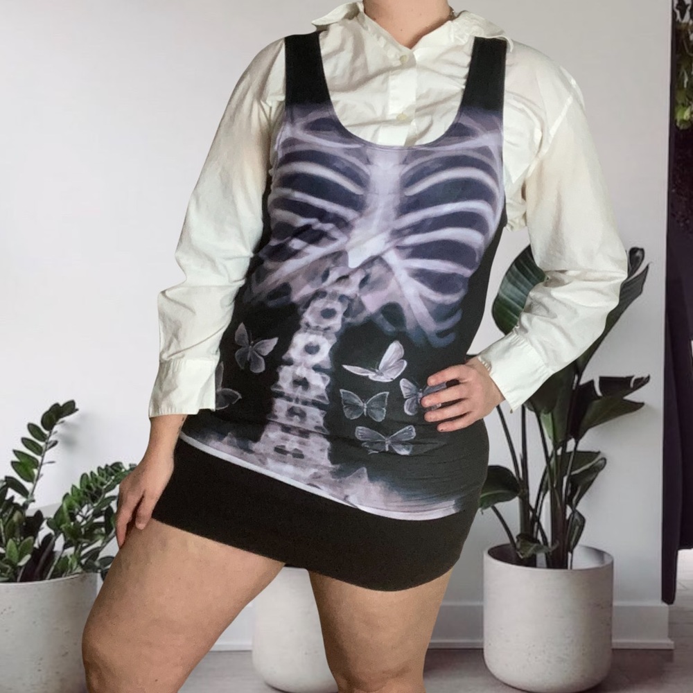 X Ray Skeleton Butterflies Unisex Oversized Lightweight Tank Top Small